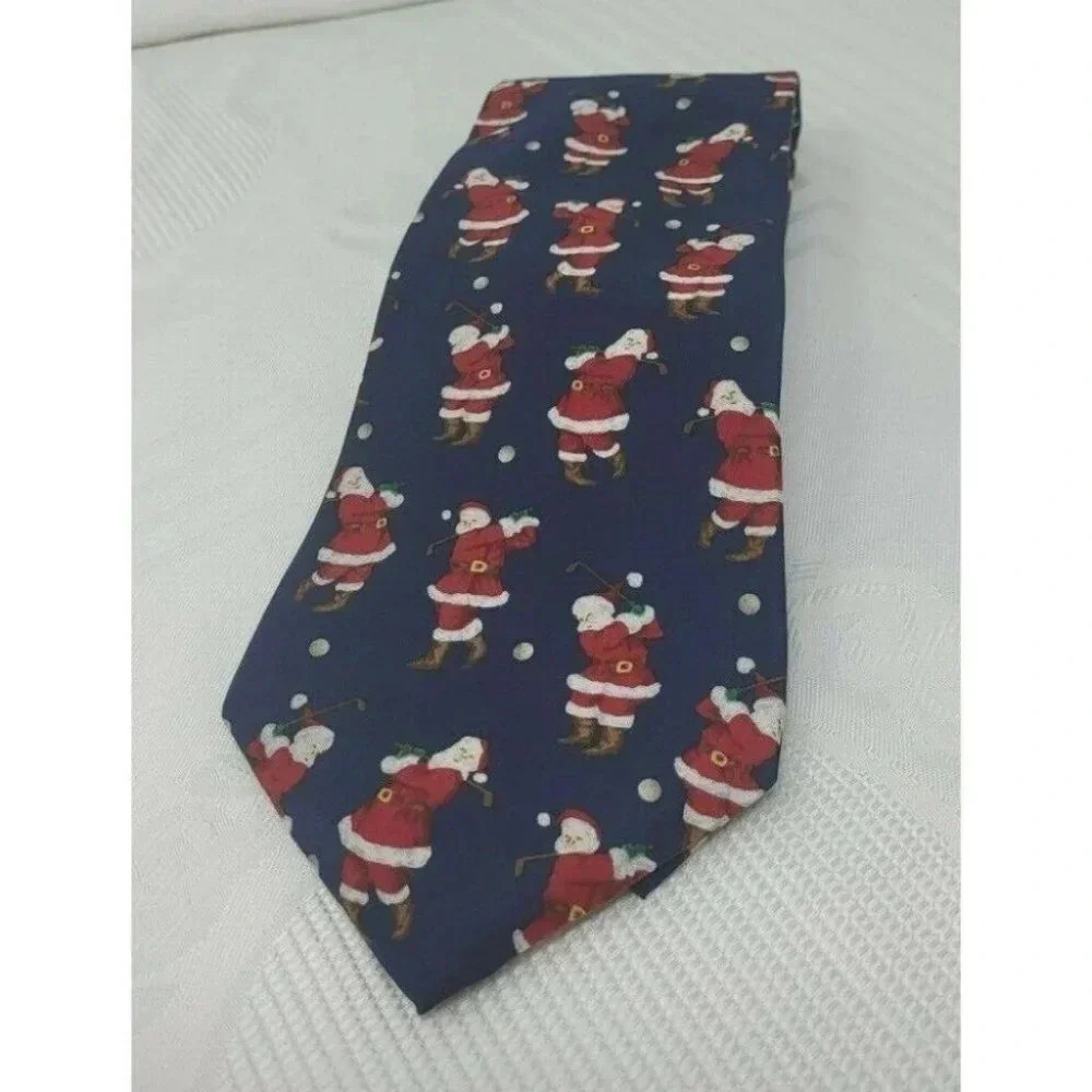 Santa Playing Golf multi color Neck tie - Picture 2 of 6